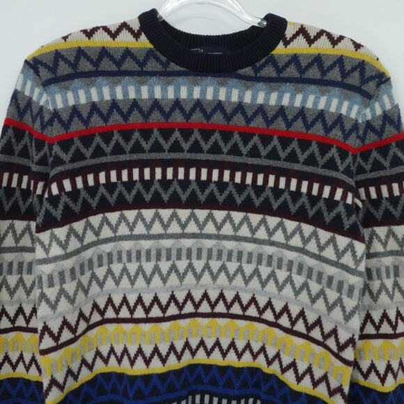 Gap Sweater Men Small Multicolor Zig Zag Lambswool Blend Crewneck Classic - Picture 7 of 11
